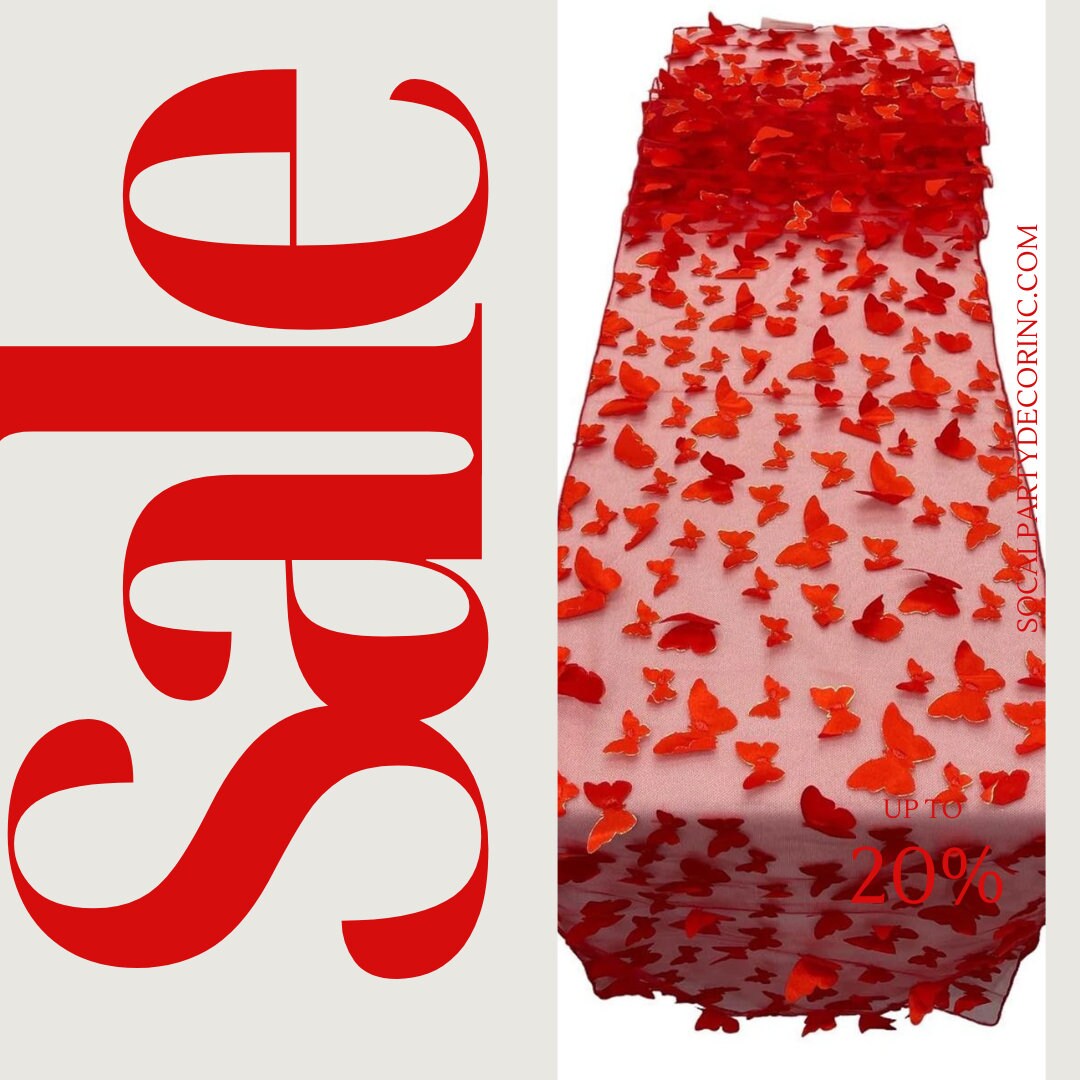 RED - 3D Butterfly Table Runner - 12" x 90" Mesh Runner for Event Decor, Party, Wedding, Prom