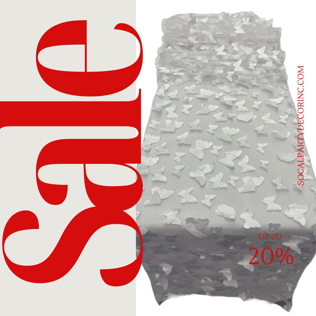 OFF WHITE - 3D Butterfly Table Runner - 12" x 90" Mesh Runner for Event Decor, Party, Wedding, Prom