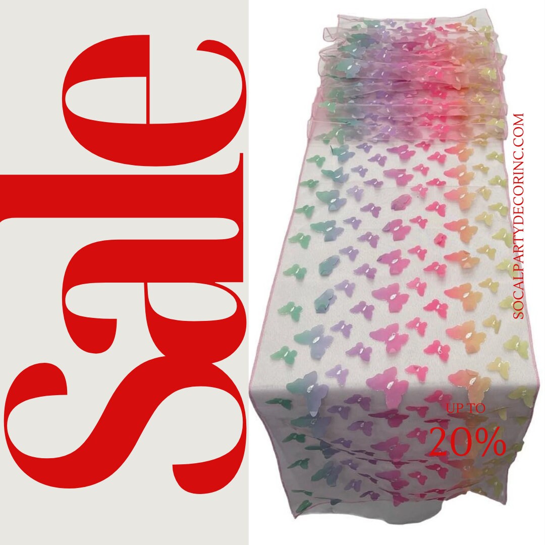 MULTI COLOR - 3D Butterfly Table Runner - 12" x 90" Mesh Runner for Event Decor, Party, Wedding, Prom