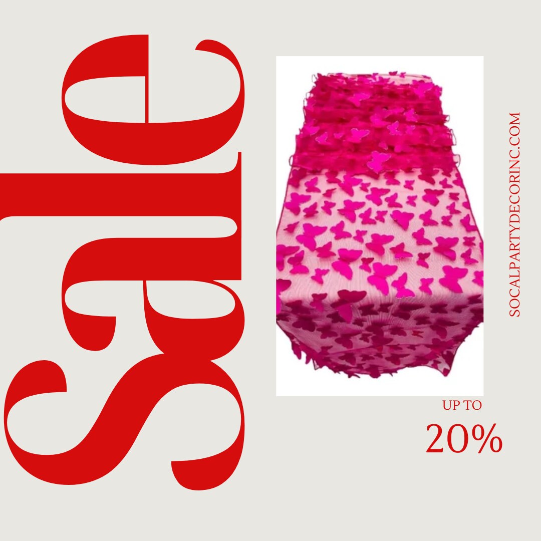 FUCHSIA - 3D Butterfly Table Runner - 12" x 90" Mesh Runner for Event Decor, Party, Wedding, Prom