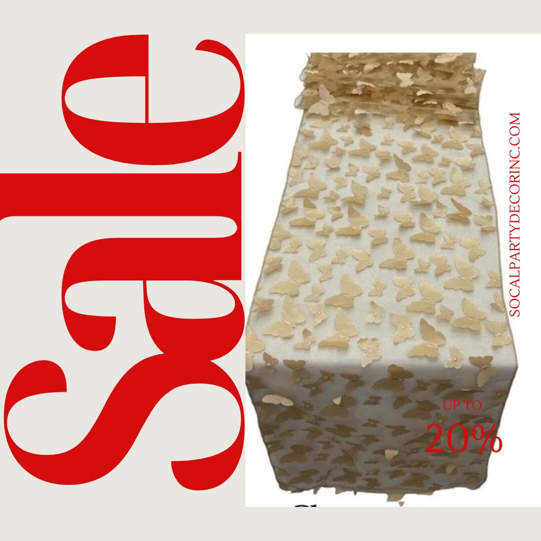 CHAMPAGNE - 3D Butterfly Table Runner - 12" x 90" Mesh Runner for Event Decor, Party, Wedding, Prom