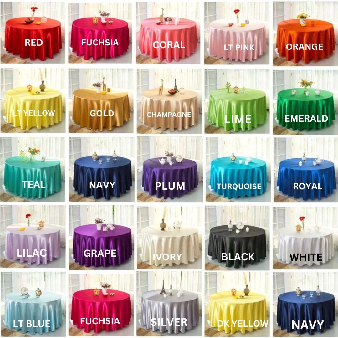 Satin- Table Cloth Covers for Round Tables- Round Satin Table Cloth for Wedding Banquet Decoration- Table Cloths. Choose Size & Color Below