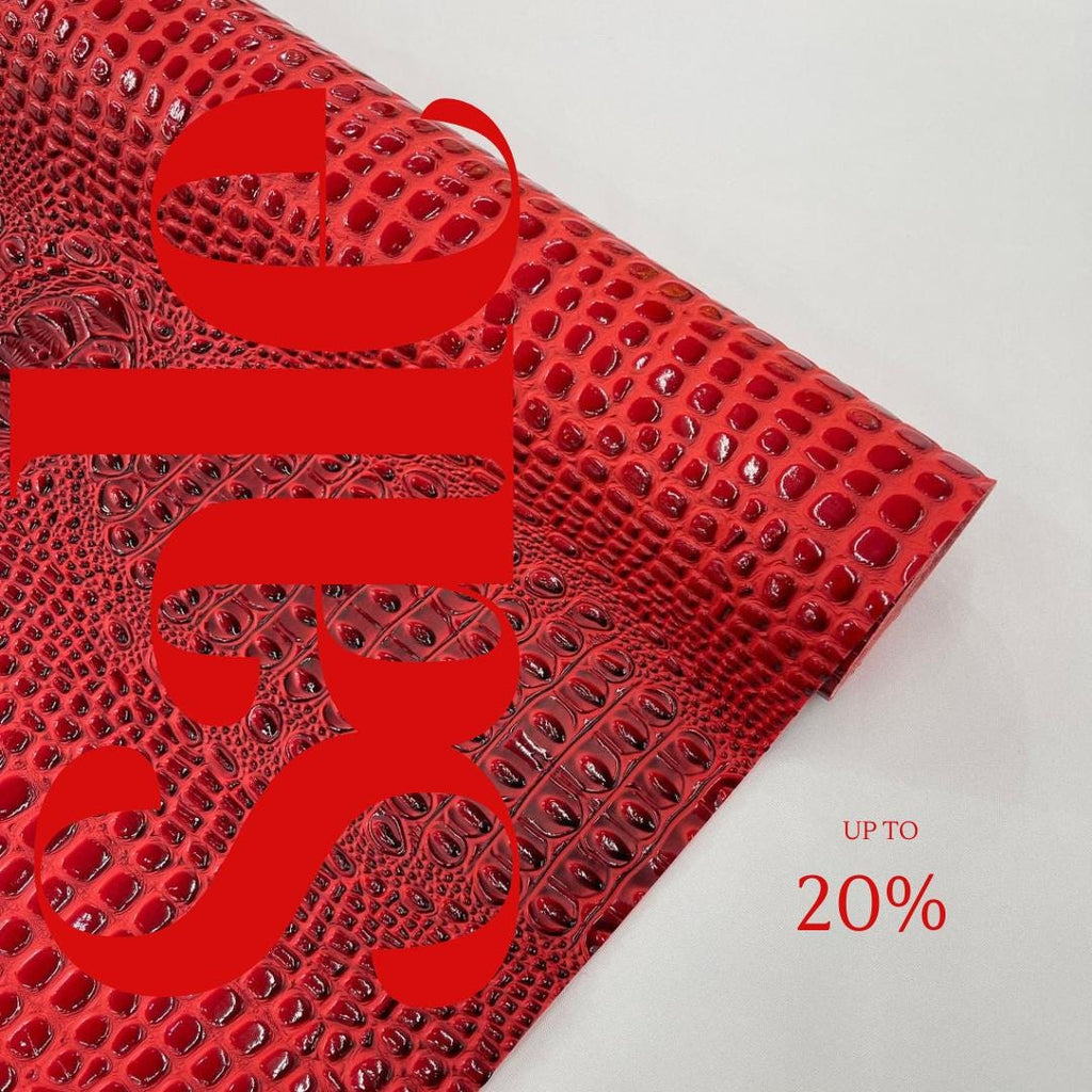 Glossy Two Tone Gator Fake Leather Upholstery - RED/BLACK - 3-D Crocodile Skin Texture Faux Leather  Vinyl/54" By Yard