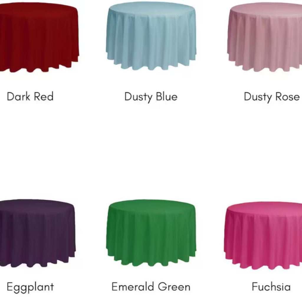 132" ROUND - Polyester Round Poplin Washable Tablecloth - Table Cover Fabric Cloth for Dinning, Kitchen, Party, Holiday. Choose Color