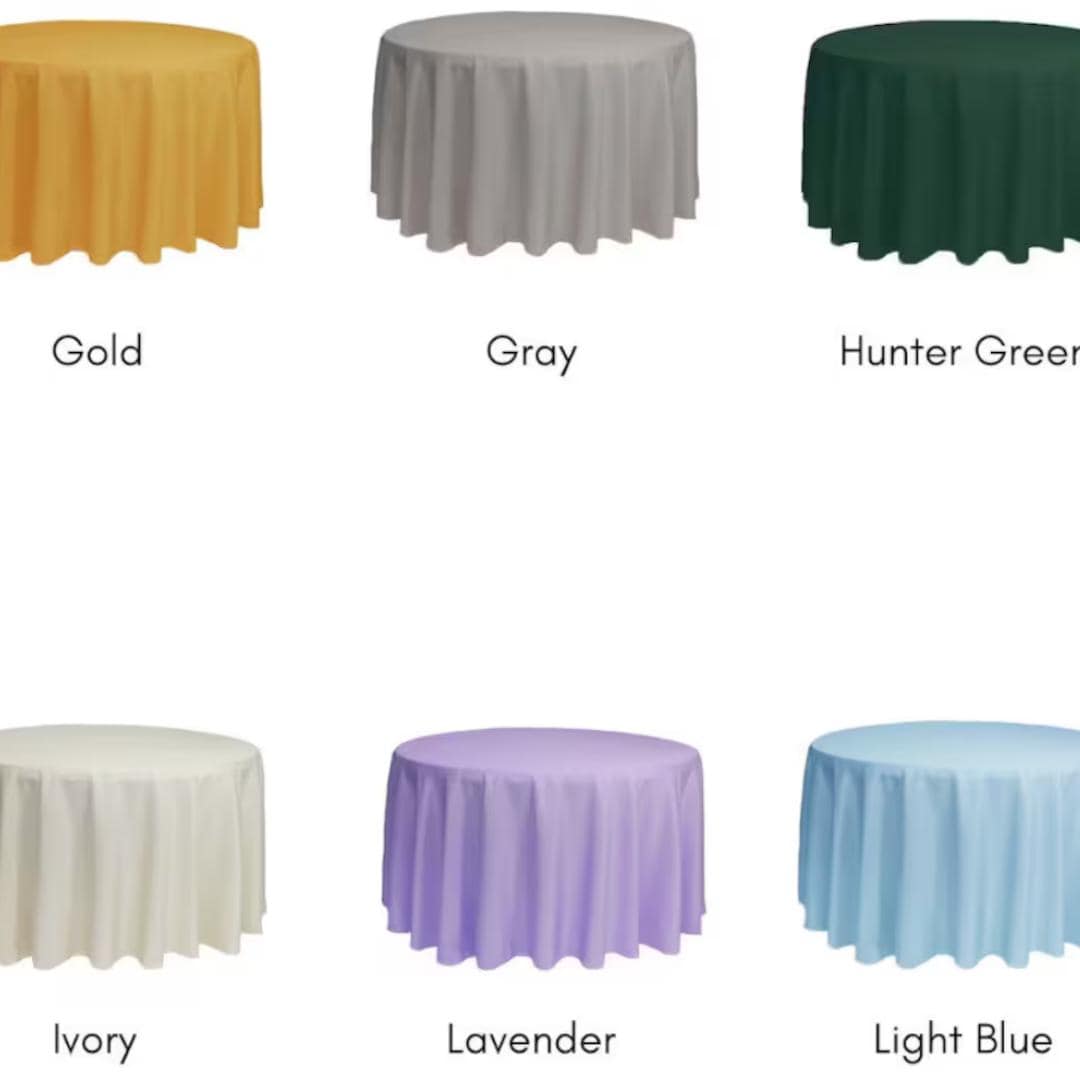 120" ROUND - Polyester Round Poplin Washable Tablecloth - Table Cover Fabric Cloth for Dinning, Kitchen, Party, Holiday. Choose Color