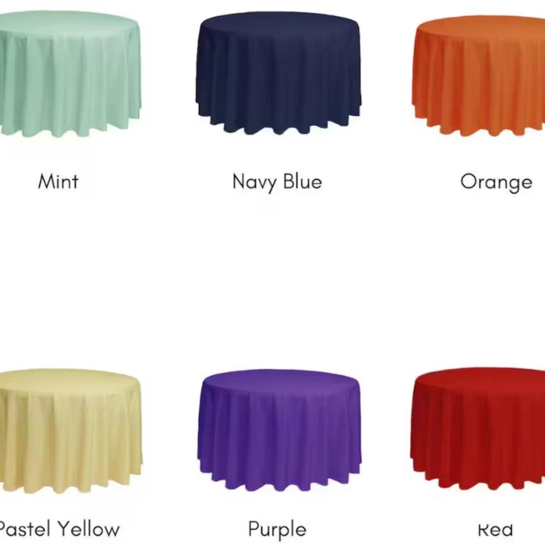 108" ROUND - Polyester Round Poplin Washable Tablecloth - Table Cover Fabric Cloth for Dinning, Kitchen, Party, Holiday. Choose Color