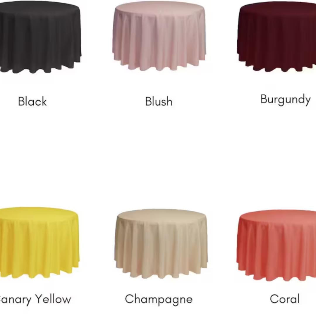 120" ROUND - Polyester Round Poplin Washable Tablecloth - Table Cover Fabric Cloth for Dinning, Kitchen, Party, Holiday. Choose Color