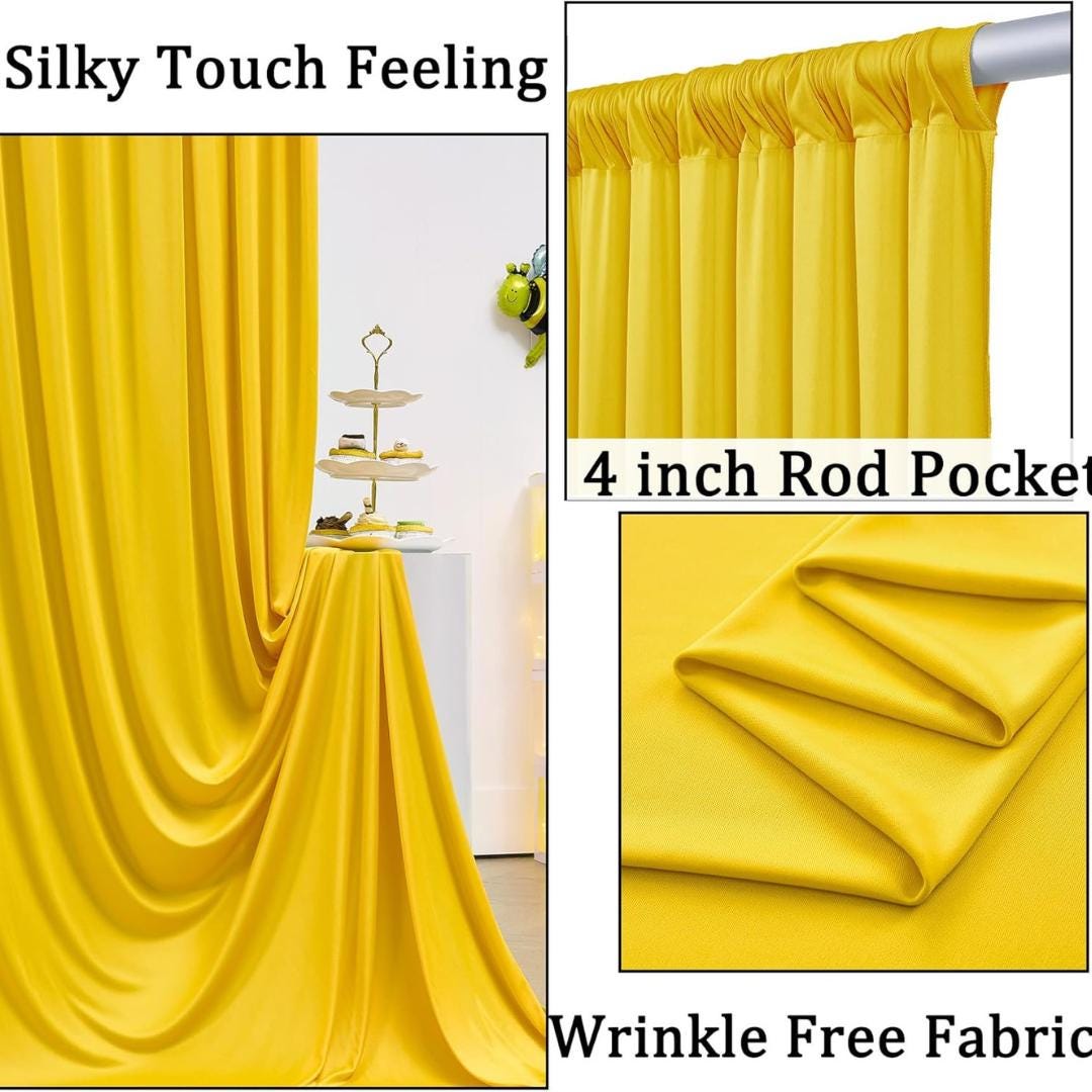 YELLOW - Wrinkle Free Backdrop Curtains for Parties  - 10 Panels 5x10ft Silky Interlock Backdrop for Weddings Birthday Party Curtains