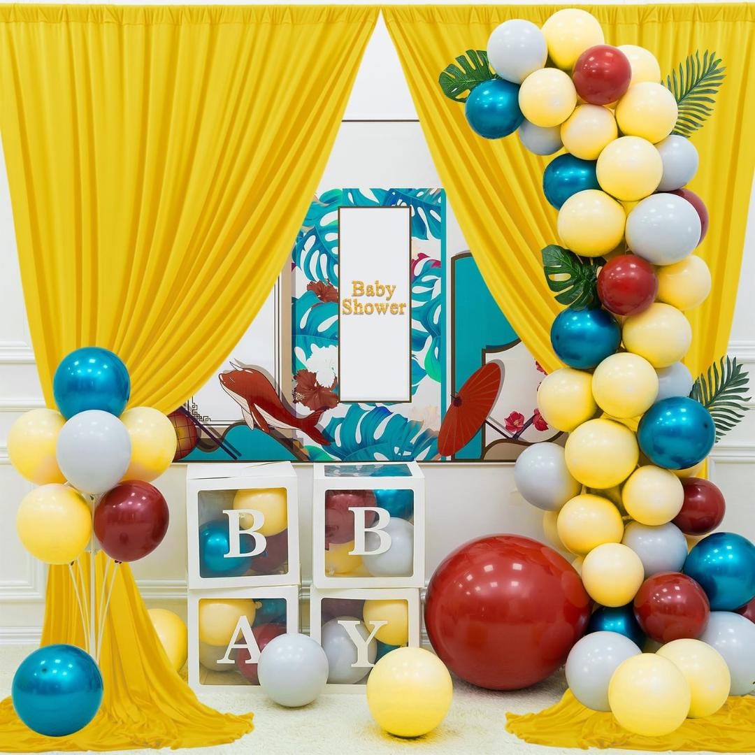 YELLOW - Wrinkle Free Backdrop Curtains for Parties  - 10 Panels 5x10ft Silky Interlock Backdrop for Weddings Birthday Party Curtains