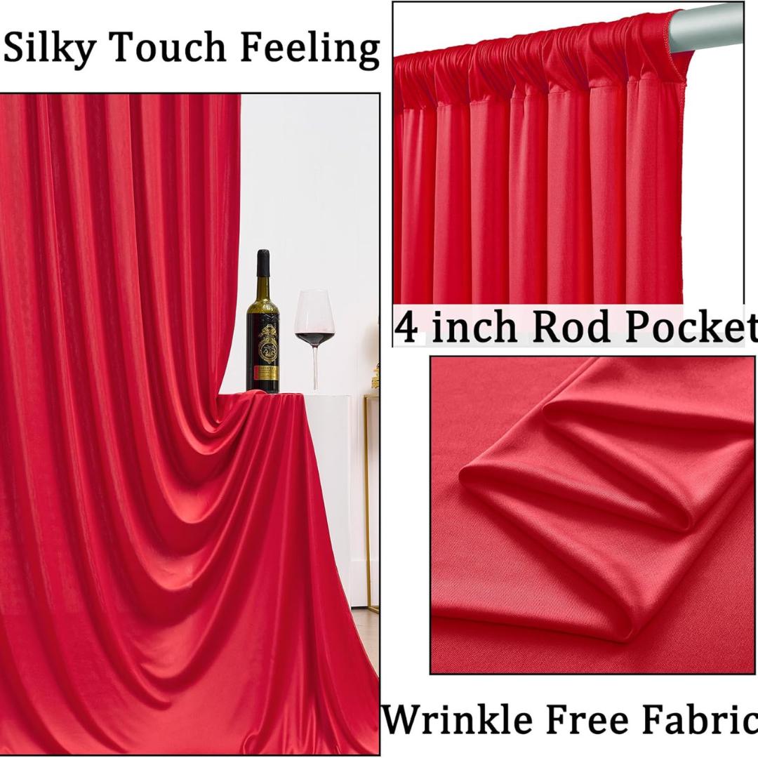RED - Wrinkle Free Backdrop Curtains for Parties  - 10 Panels 5x10ft Silky Interlock Backdrop for Weddings Birthday Party Curtains