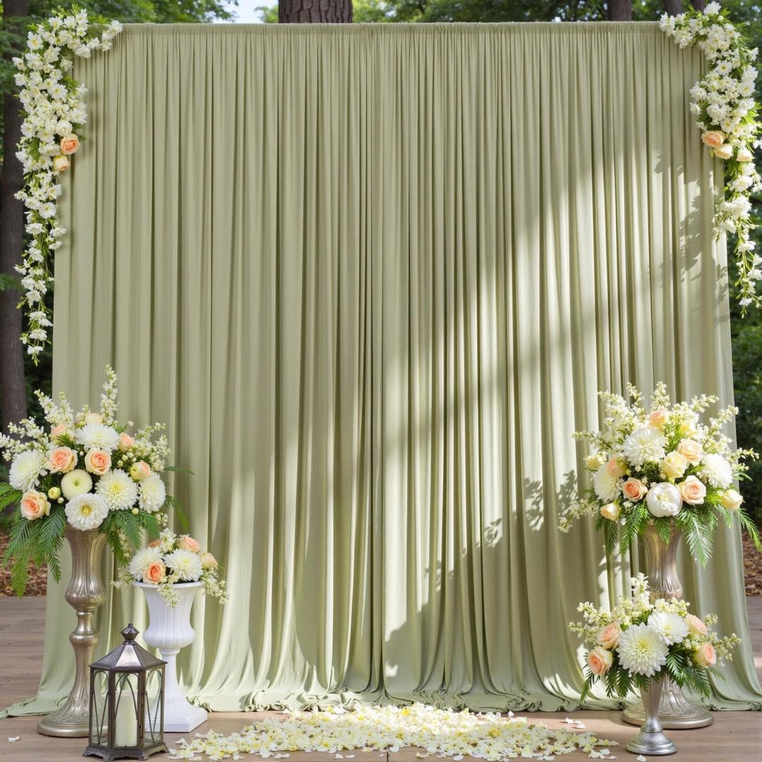 SAGE - Wrinkle Free Backdrop Curtains for Parties  - 10 Panels 5x10ft Silky Interlock Backdrop for Weddings Birthday Party Curtains
