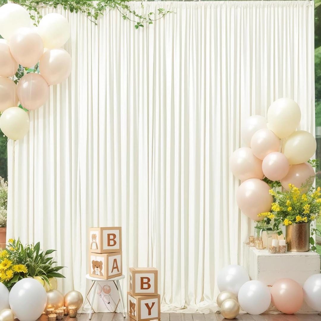 IVORY - Wrinkle Free Backdrop Curtains for Parties  - 10 Panels 5x10ft Silky Interlock Backdrop for Weddings Birthday Party Curtains