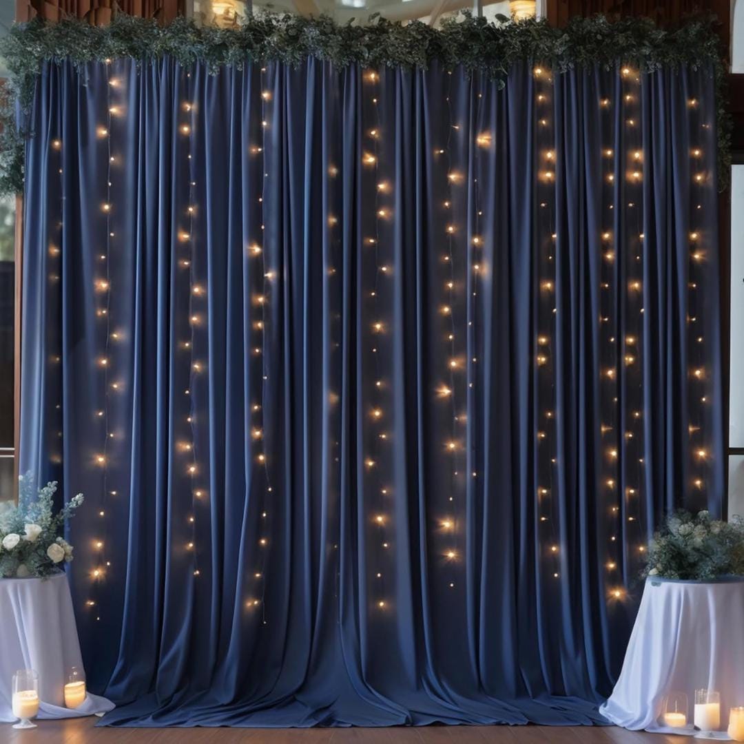 NAVY BLUE - Wrinkle Free Backdrop Curtains for Parties  - 10 Panels 5x10ft Silky Interlock Backdrop for Weddings Birthday Party Curtains