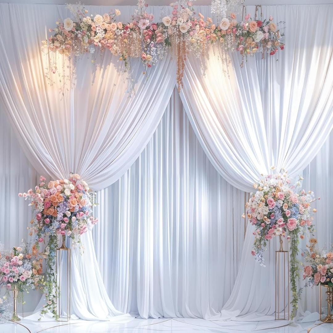 WHITE - Wrinkle Free Backdrop Curtains for Parties  - 10 Panels 5x10ft Silky Interlock Backdrop for Weddings Birthday Party Curtains