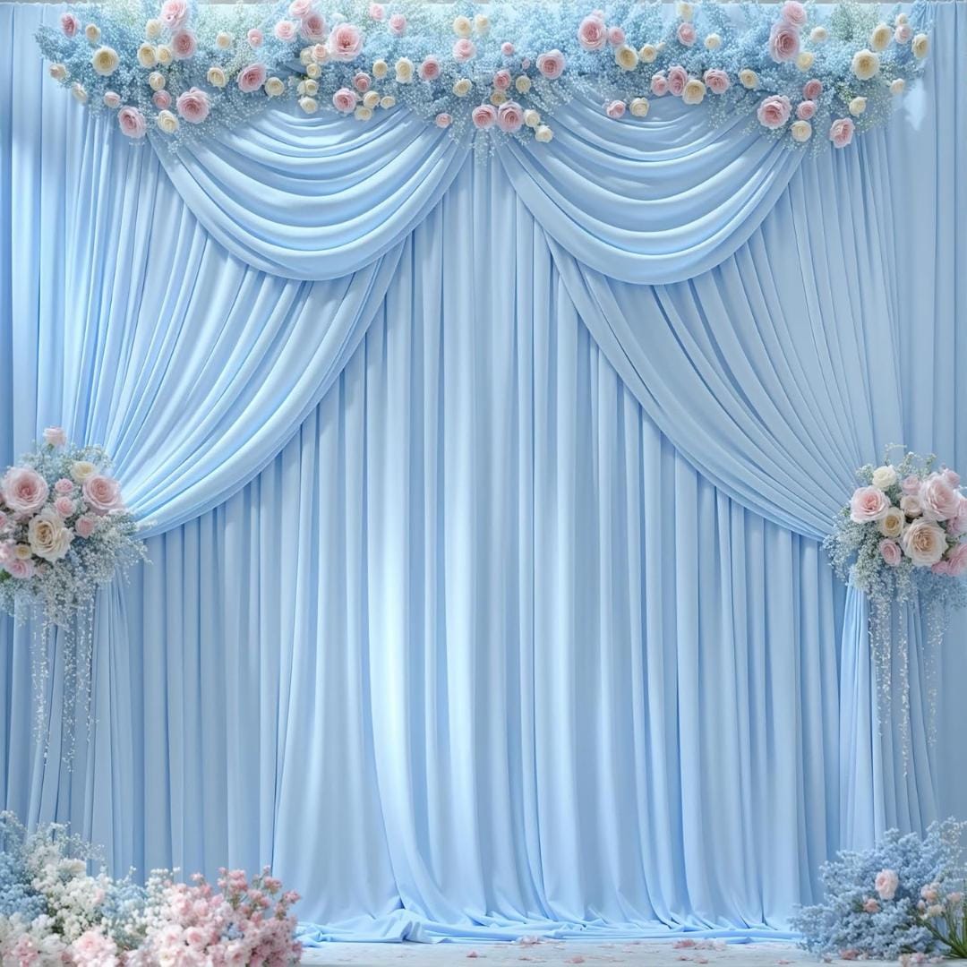 LT BLUE - Wrinkle Free Backdrop Curtains for Parties  - 10 Panels 5x10ft Silky Interlock Backdrop for Weddings Birthday Party Curtains