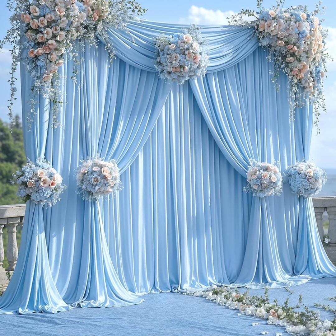 LT BLUE - Wrinkle Free Backdrop Curtains for Parties  - 10 Panels 5x10ft Silky Interlock Backdrop for Weddings Birthday Party Curtains