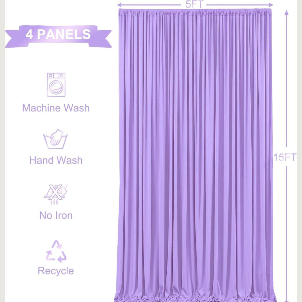 LAVENDER - Wrinkle Free Backdrop Curtains for Parties  - 4 Panels 5x15ft Silky Interlock Backdrop for Weddings Birthday Party Curtains
