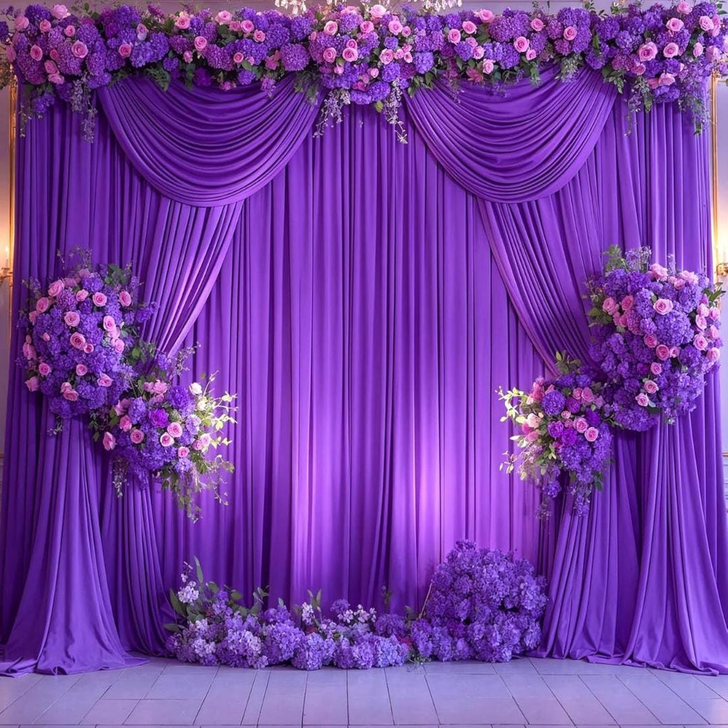 PURPLE - Wrinkle Free Backdrop Curtains for Parties  - 4 Panels 5x15ft Silky Interlock Backdrop for Weddings Birthday Party Curtains