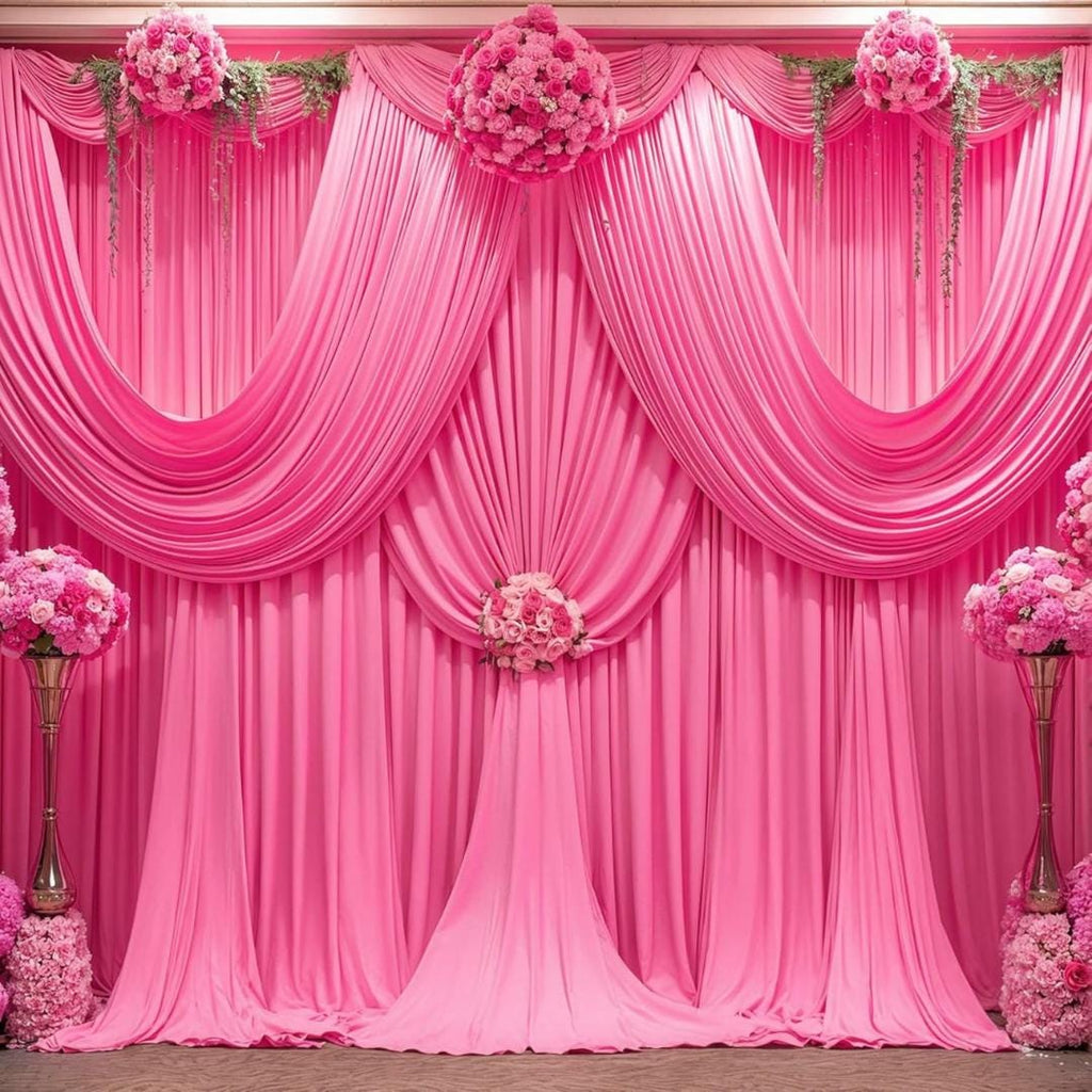 HOT PINK - Wrinkle Free Backdrop Curtains for Parties  - 4 Panels 5x15ft Silky Interlock Backdrop for Weddings Birthday Party Curtains