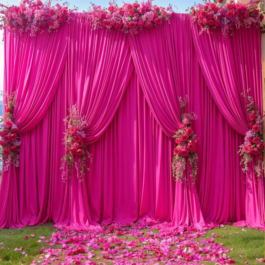 FUCHSIA - Wrinkle Free Backdrop Curtains for Parties  - 4 Panels 5x15ft Silky Interlock Backdrop for Weddings Birthday Party Curtains