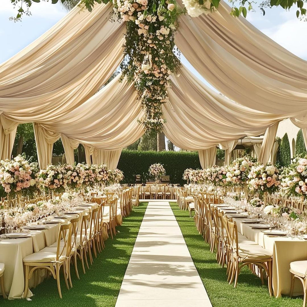 BEIGE - 5' x 33 Ft Ceiling Drapes for Wedding Parties, Wrinkle Free Interlock Canopy Tent Draping Ceiling Curtains Arch Drapery for Events
