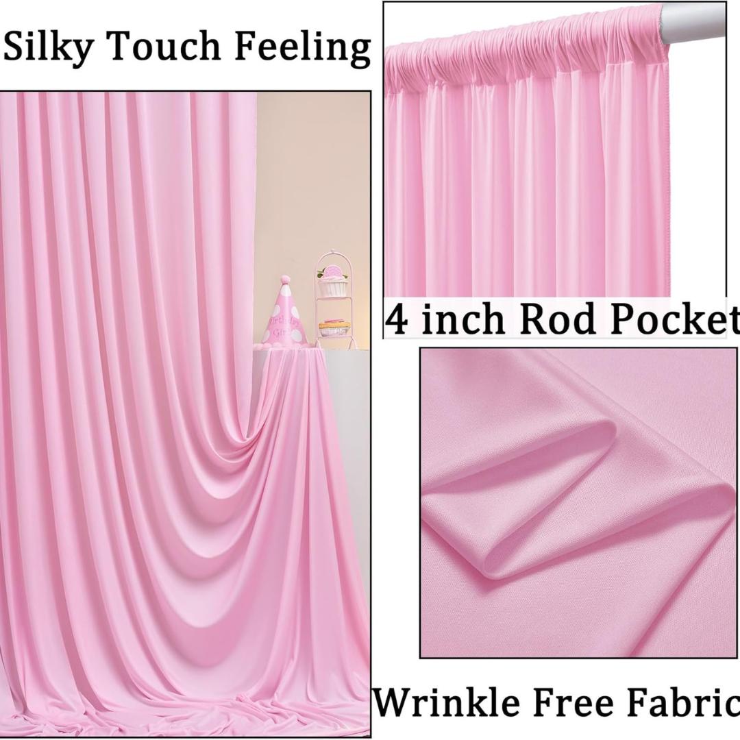 PINK - Wrinkle Free Backdrop Curtains for Parties  - 10 Panels 5x10ft Silky Interlock Backdrop for Weddings Birthday Party CurtainS