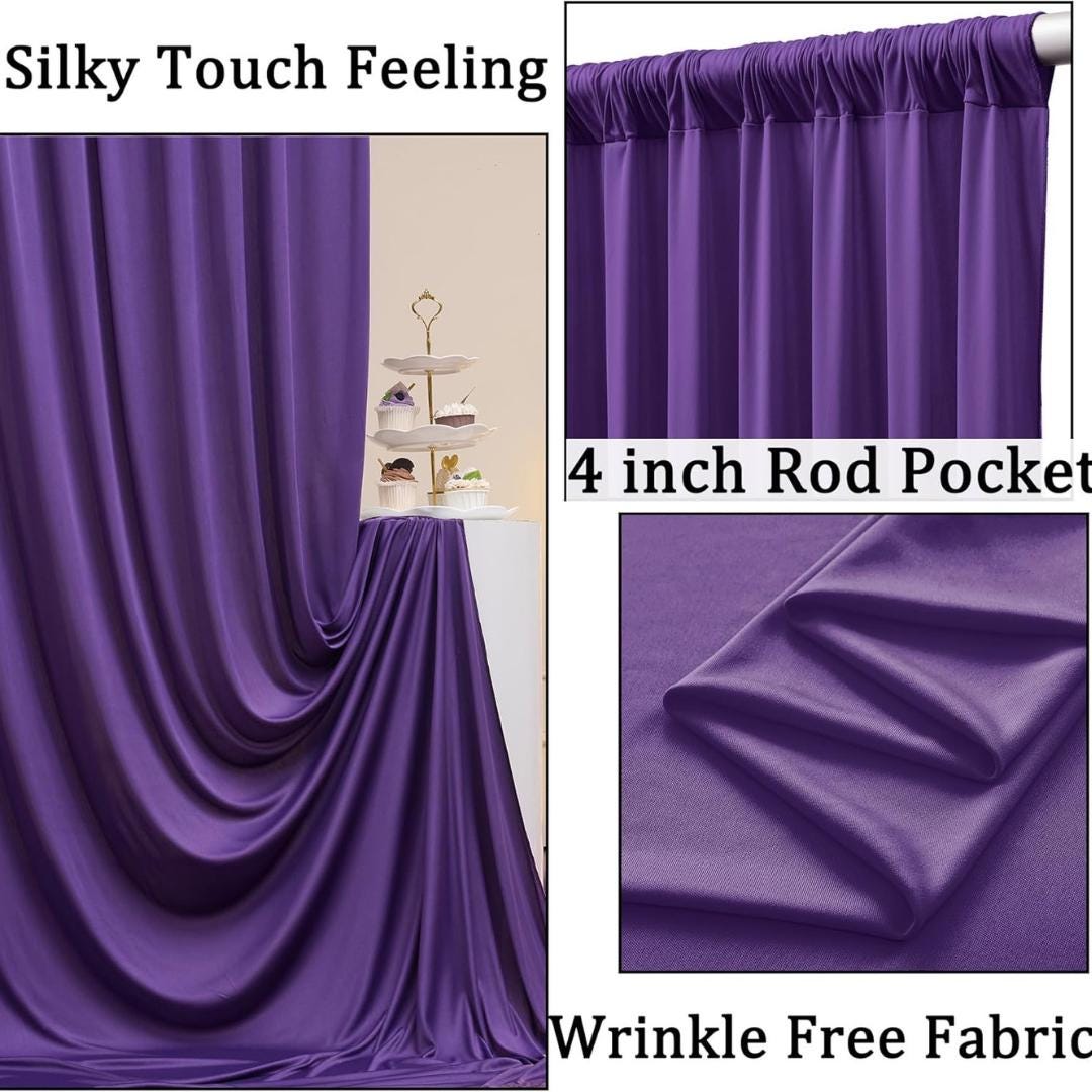 PURPLE - Wrinkle Free Backdrop Curtains for Parties  - 10 Panels 5x10ft Silky Interlock Backdrop for Weddings Birthday Party Curtains