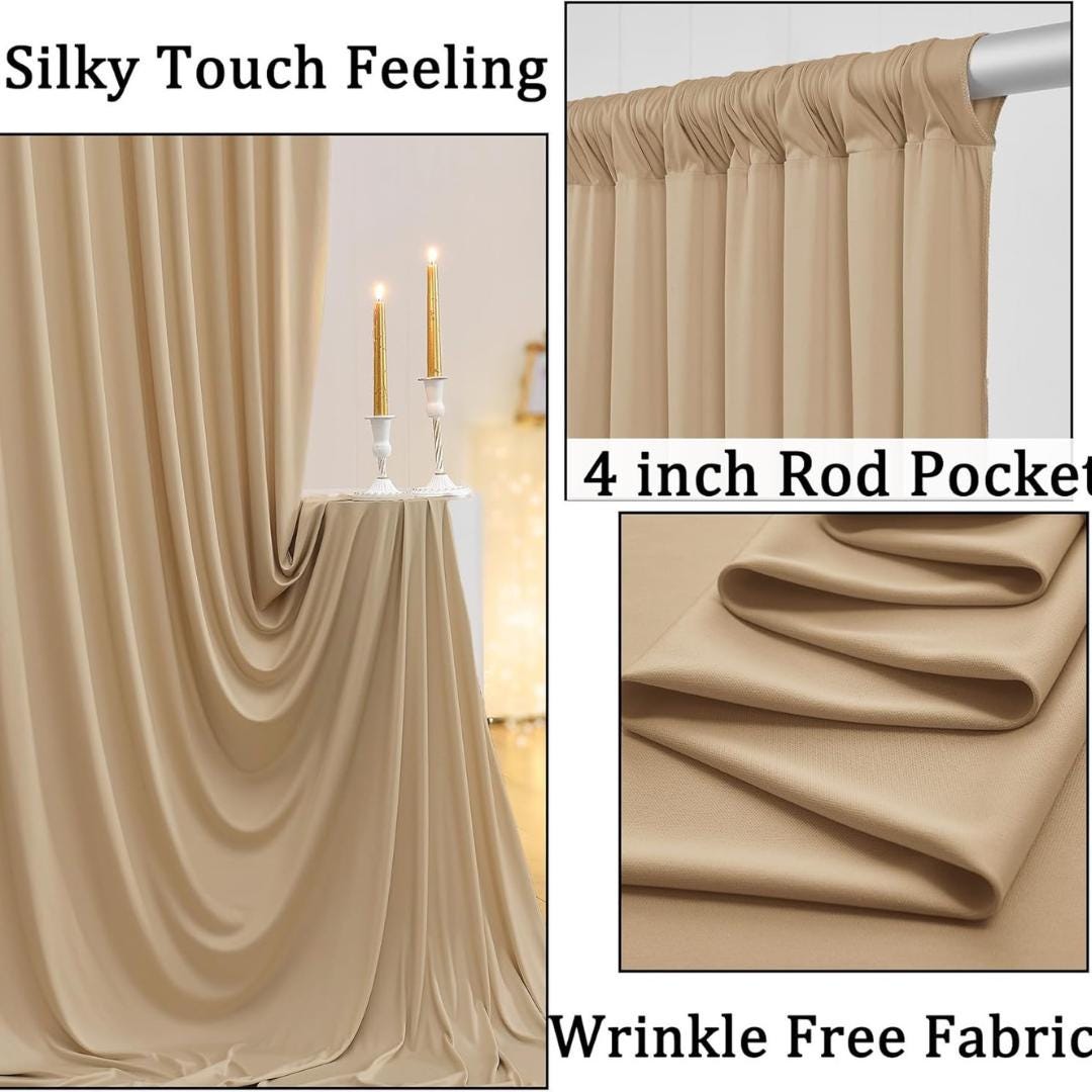 CHAMPAGNE - Wrinkle Free Backdrop Curtains for Parties  - 10 Panels 5x10ft Silky Interlock Backdrop for Weddings Birthday Party Curtains