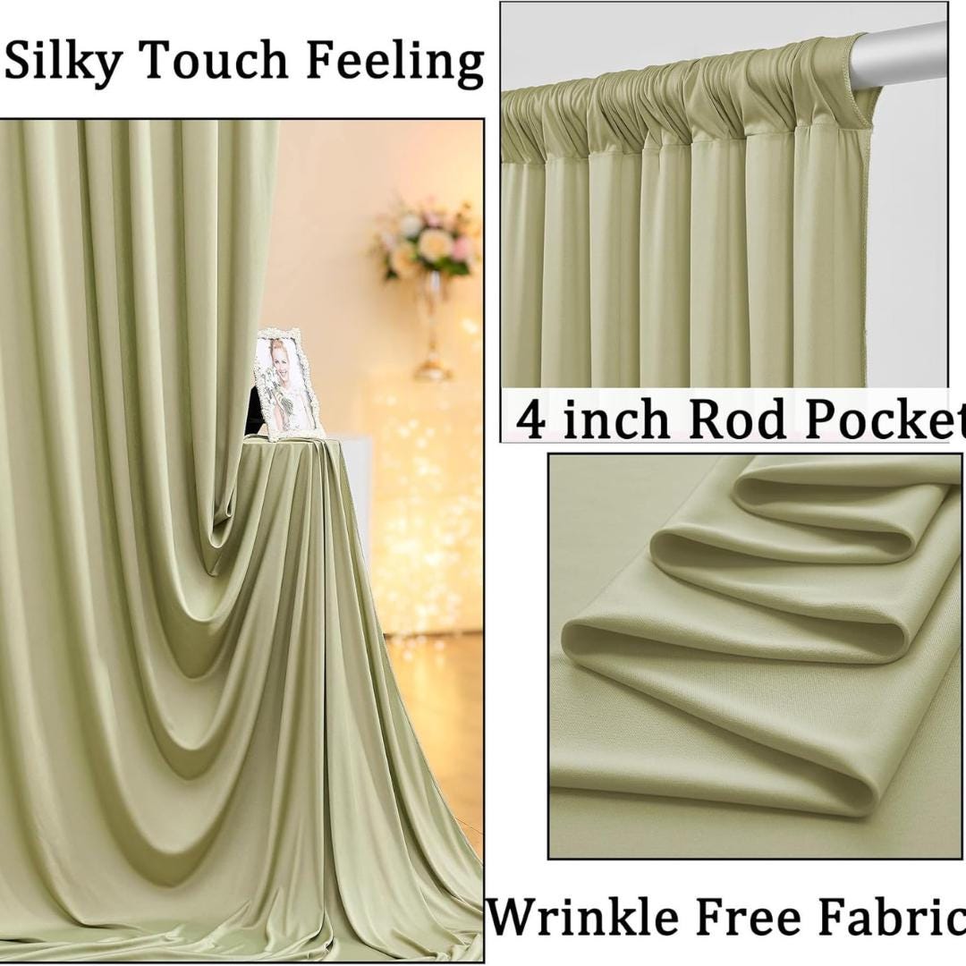 SAGE - Wrinkle Free Backdrop Curtains for Parties  - 10 Panels 5x10ft Silky Interlock Backdrop for Weddings Birthday Party Curtains