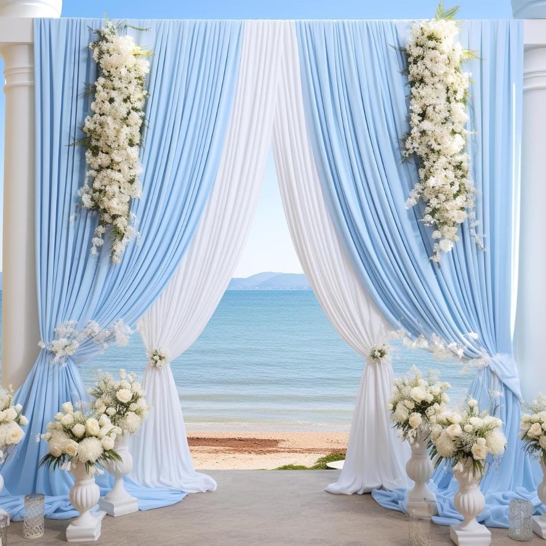 LT BLUE - Wrinkle Free Backdrop Curtains for Parties  - 10 Panels 5x10ft Silky Interlock Backdrop for Weddings Birthday Party Curtains
