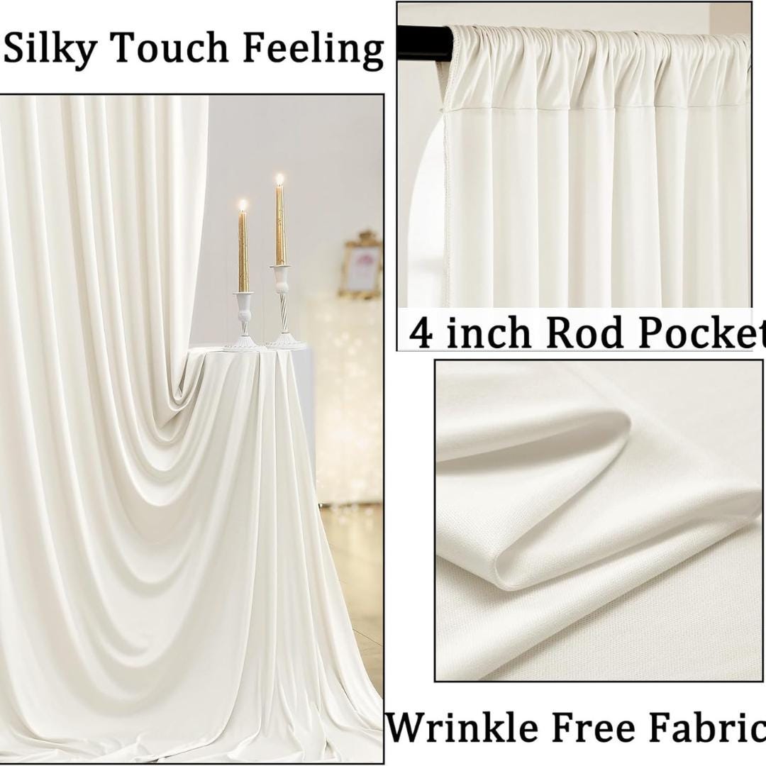 IVORY - Wrinkle Free Backdrop Curtains for Parties  - 10 Panels 5x10ft Silky Interlock Backdrop for Weddings Birthday Party Curtains