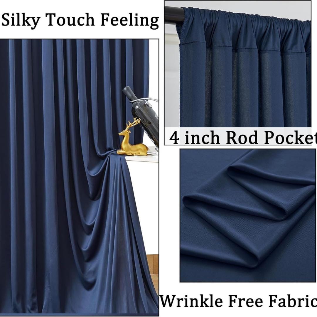 NAVY BLUE - Wrinkle Free Backdrop Curtains for Parties  - 10 Panels 5x10ft Silky Interlock Backdrop for Weddings Birthday Party Curtains