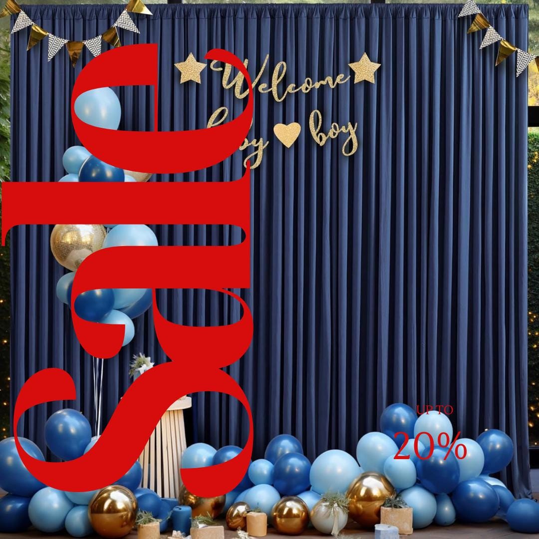 NAVY BLUE - Wrinkle Free Backdrop Curtains for Parties  - 10 Panels 5x10ft Silky Interlock Backdrop for Weddings Birthday Party Curtains