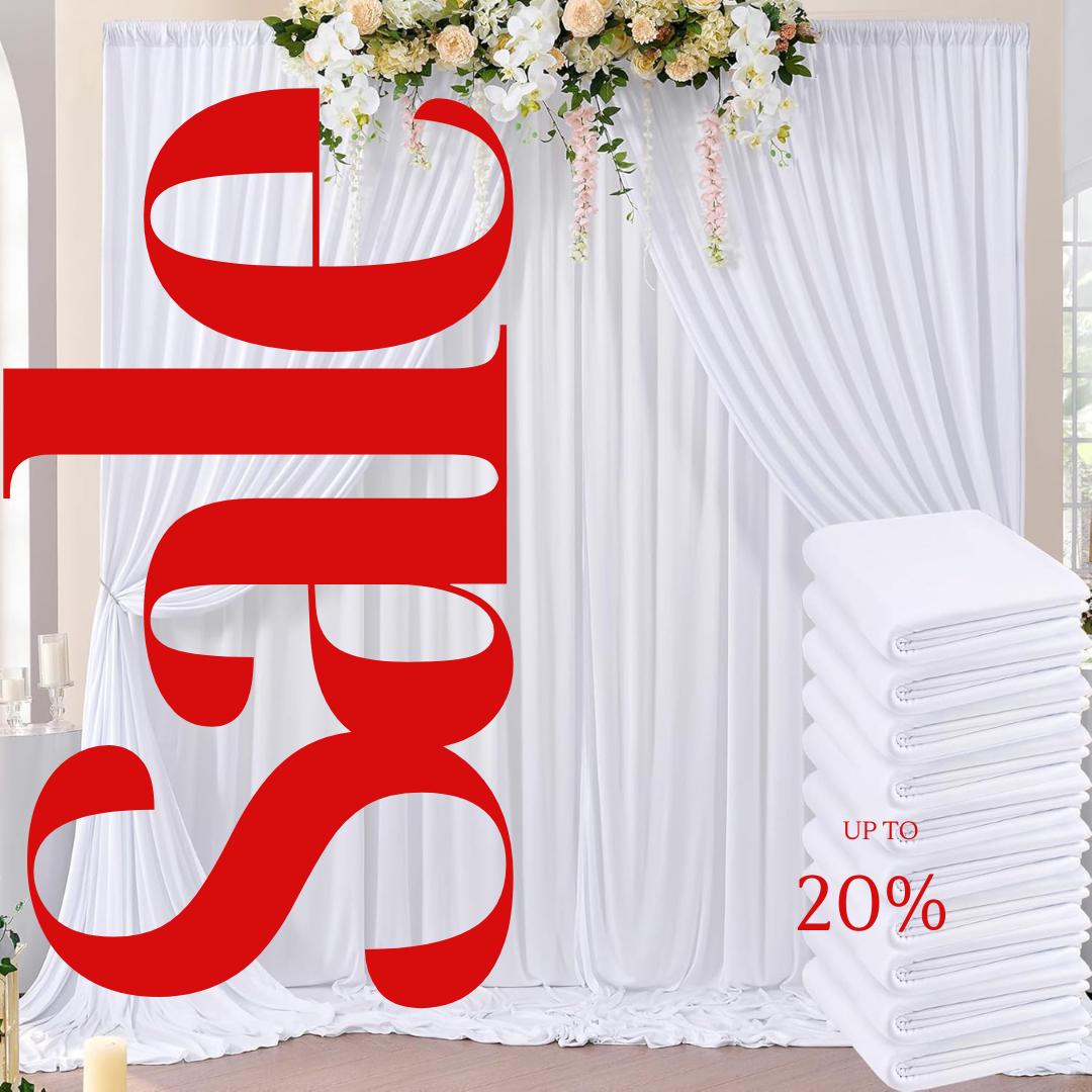 WHITE - Wrinkle Free Backdrop Curtains for Parties  - 10 Panels 5x10ft Silky Interlock Backdrop for Weddings Birthday Party Curtains