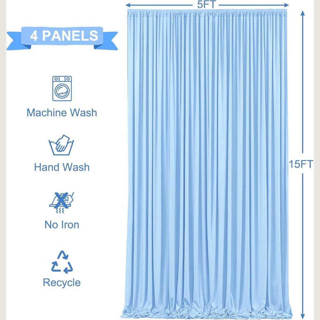 LT BLUE - Wrinkle Free Backdrop Curtains for Parties  - 4 Panels 5x15ft Silky Interlock Backdrop for Weddings Birthday Party Curtains