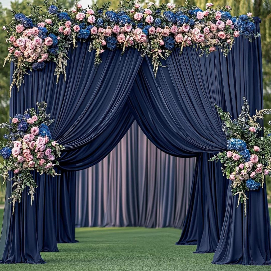 NAVY BLUE - Wrinkle Free Backdrop Curtains for Parties  - 4 Panels 5x15ft Silky Interlock Backdrop for Weddings Birthday Party Curtains