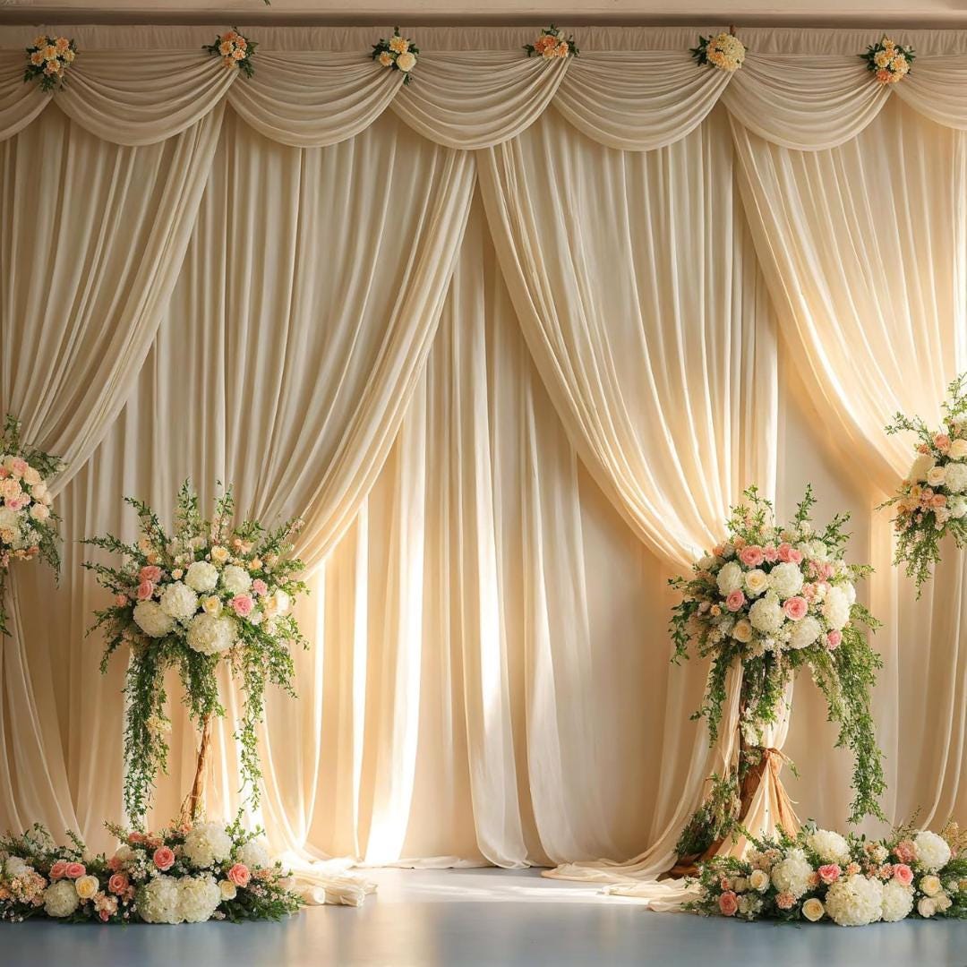 CHAMPAGNE - Wrinkle Free Backdrop Curtains for Parties  - 10 Panels 5x10ft Silky Interlock Backdrop for Weddings Birthday Party Curtains