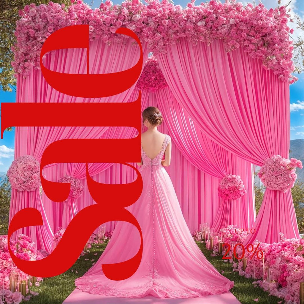 HOT PINK - Wrinkle Free Backdrop Curtains for Parties  - 4 Panels 5x15ft Silky Interlock Backdrop for Weddings Birthday Party Curtains