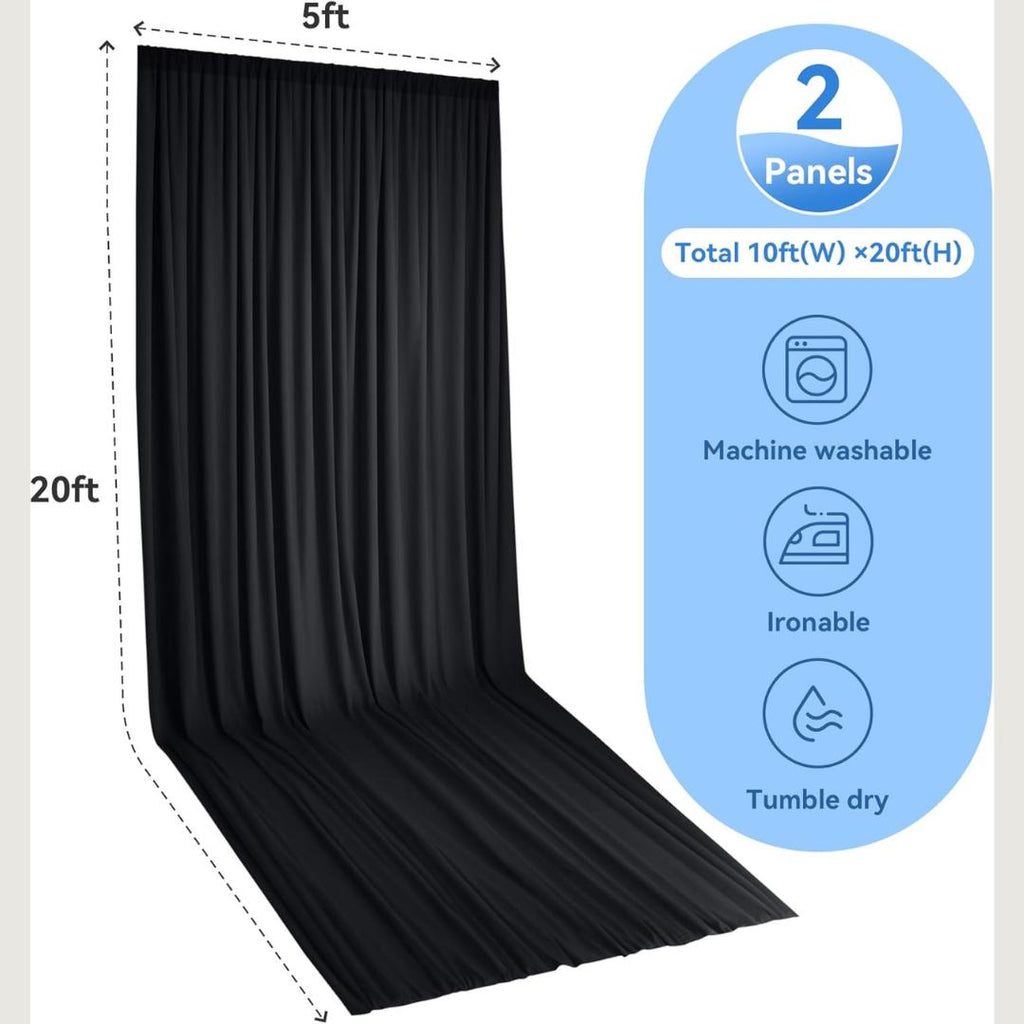 BLACK - 5' x 21 Ft Ceiling Drapes for Wedding Parties, Wrinkle Free Interlock Canopy Tent Draping Ceiling Curtains Arch Drapery for Events