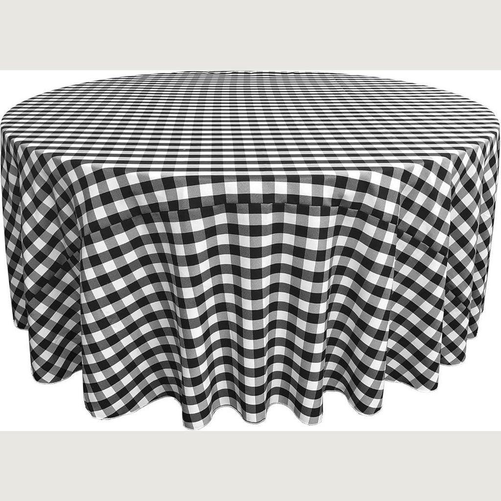 WHITE/BLACK - Polyester Gingham Checkered Tablecloth - Round Table Cover Overlay for Wedding Birthday Party Baby Bridal Shower. Choose Size