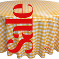 WHITE/YELLOW - Polyester Gingham Checkered Tablecloth - Round Table Cover Overlay for Wedding Birthday Party Baby Bridal Shower. Choose Size