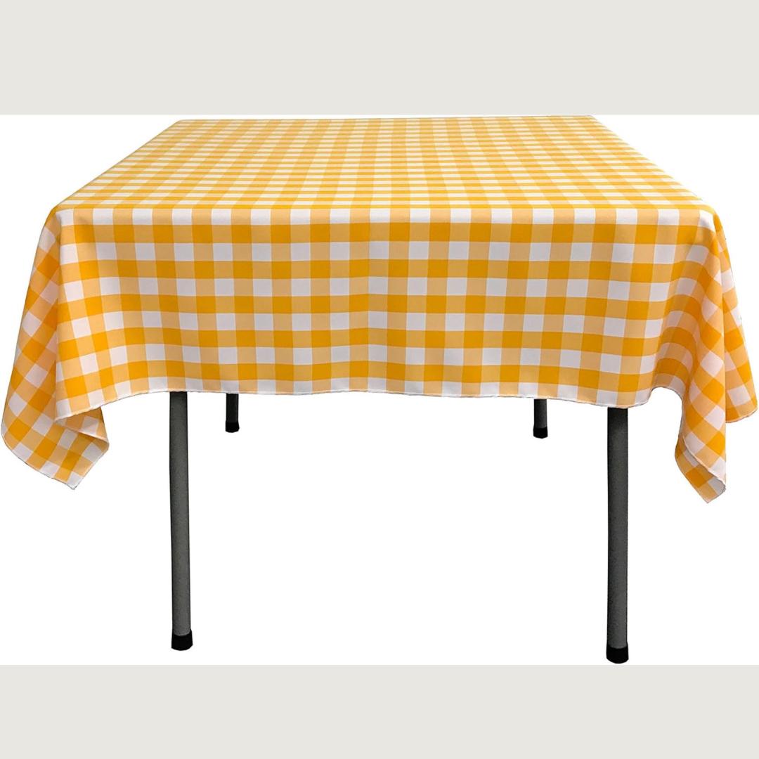 WHITE/YELLOW - Gingham Overlay - Checkered Tablecloth for Parties - Farmhouse Tablecloth - Spring Tablecloth - Picnic Tablecloth