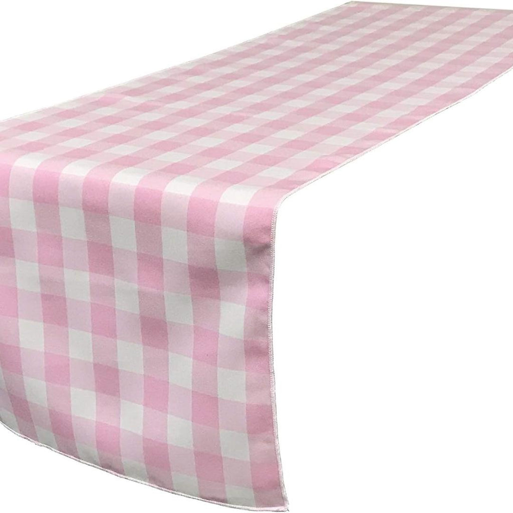 14" Wide Polyester Poplin Gingham, Checkered, Plaid Table Runner (White & Light Pink, 14" Wide x 90" Long) for Party Sweetest Day Wedding