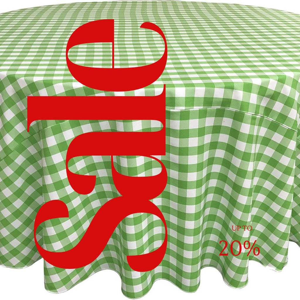 WHITE/LIME - Polyester Gingham Checkered Tablecloth - Round Table Cover Overlay for Wedding Birthday Party Baby Bridal Shower. Choose Size