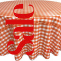 WHITE/ORANGE - Polyester Gingham Checkered Tablecloth - Round Table Cover Overlay for Wedding Birthday Party Baby Bridal Shower. Choose Size