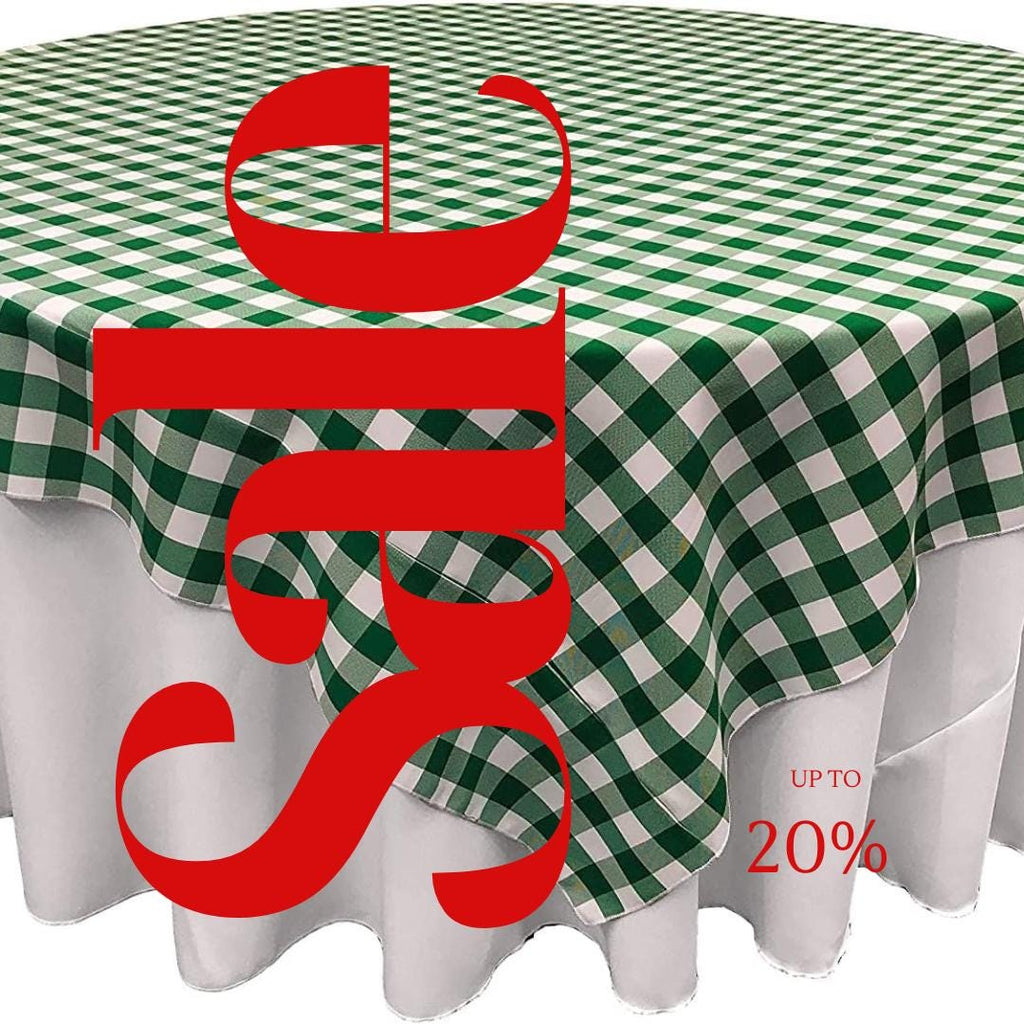 WHITE/HUNTER - Gingham Overlay - Checkered Tablecloth for Parties - Farmhouse Tablecloth - Spring Tablecloth - Picnic Tablecloth