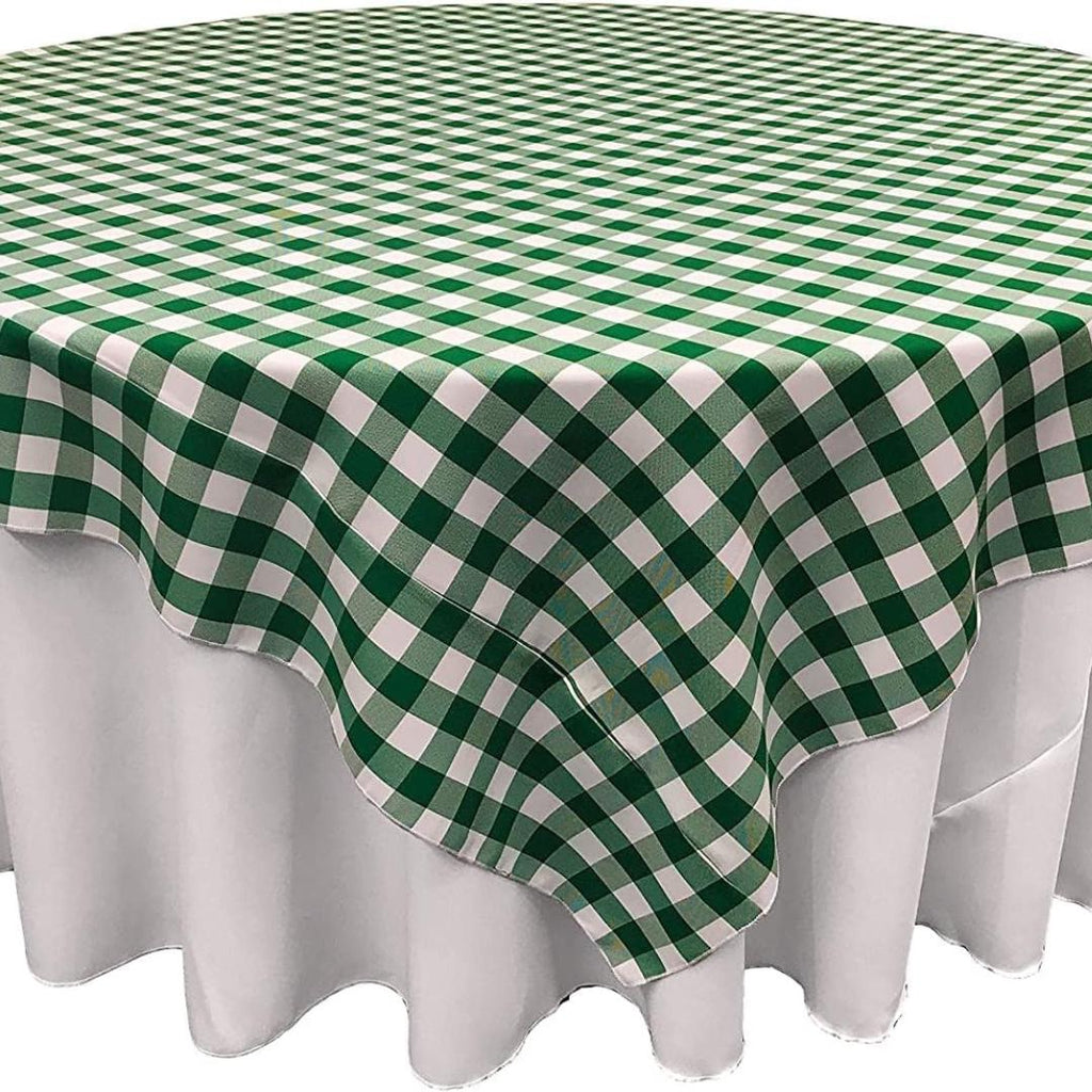 WHITE/HUNTER - Gingham Overlay - Checkered Tablecloth for Parties - Farmhouse Tablecloth - Spring Tablecloth - Picnic Tablecloth