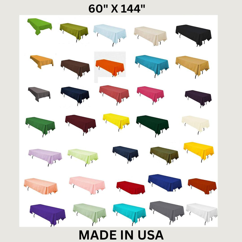 60" X 144" Polyester Poplin Washable Rectangular Tablecloth, Table Cover Fabric Table Cloth for Dinning, Kitchen,Party. Choose Color Below