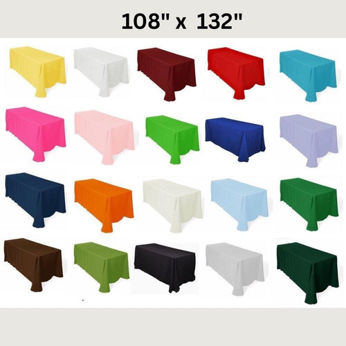 108" x 132" Polyester Poplin Washable Rectangular Tablecloth, Table Cover Fabric Cloth for Dinning, Kitchen, Party. 27 Colors Available