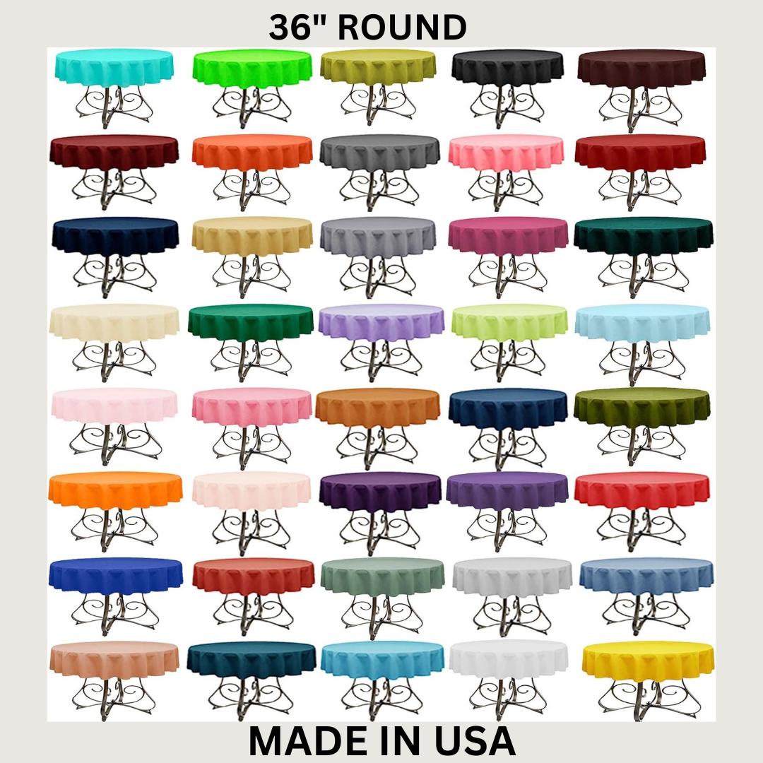 36" ROUND - Polyester Poplin Washable Round Tablecloth - Table Cover Fabric Table Cloth for Dinning, Kitchen, Party, Holiday. Choose Color